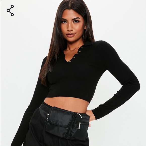 Missguided Tops - black collared button knitted crop top